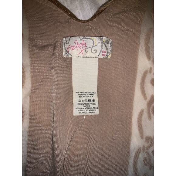 Free People Kimono Duster Sheer Velvet Burnout Champagne Brown Cardigan OS Boho - Picture 4 of 5